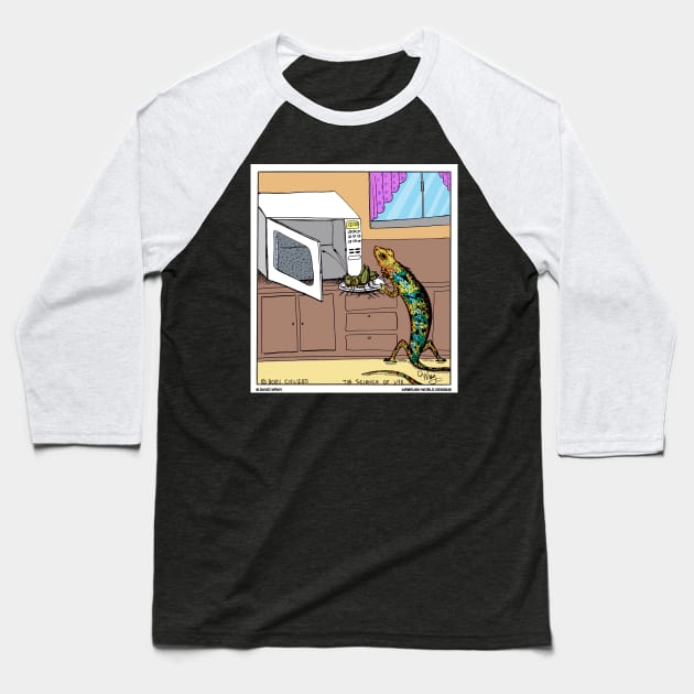 Lizard Using The Microwave Funny Reptile Novelty Gift Baseball T-Shirt by Airbrush World